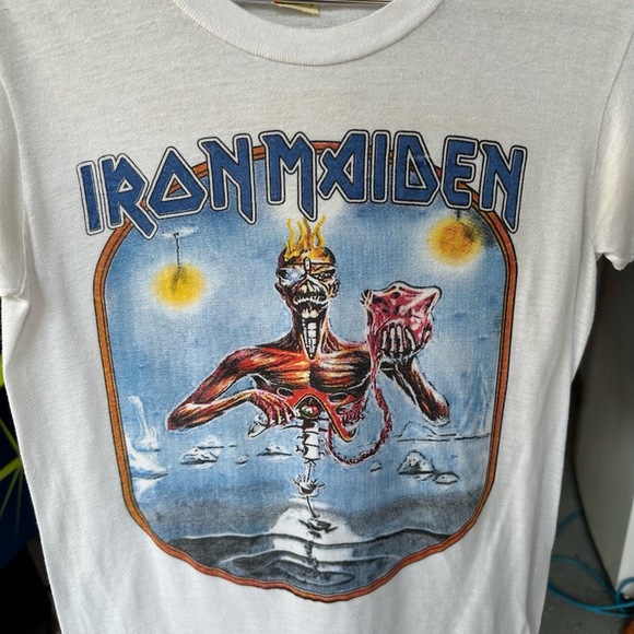 Iron Maiden Band Tee Mens Size Small White Vintage Concert Heavy Metal Grail - Picture 2 of 8